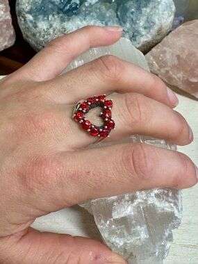 Balloon Opal Red Heart Cluster Ring set in Sterling silver
